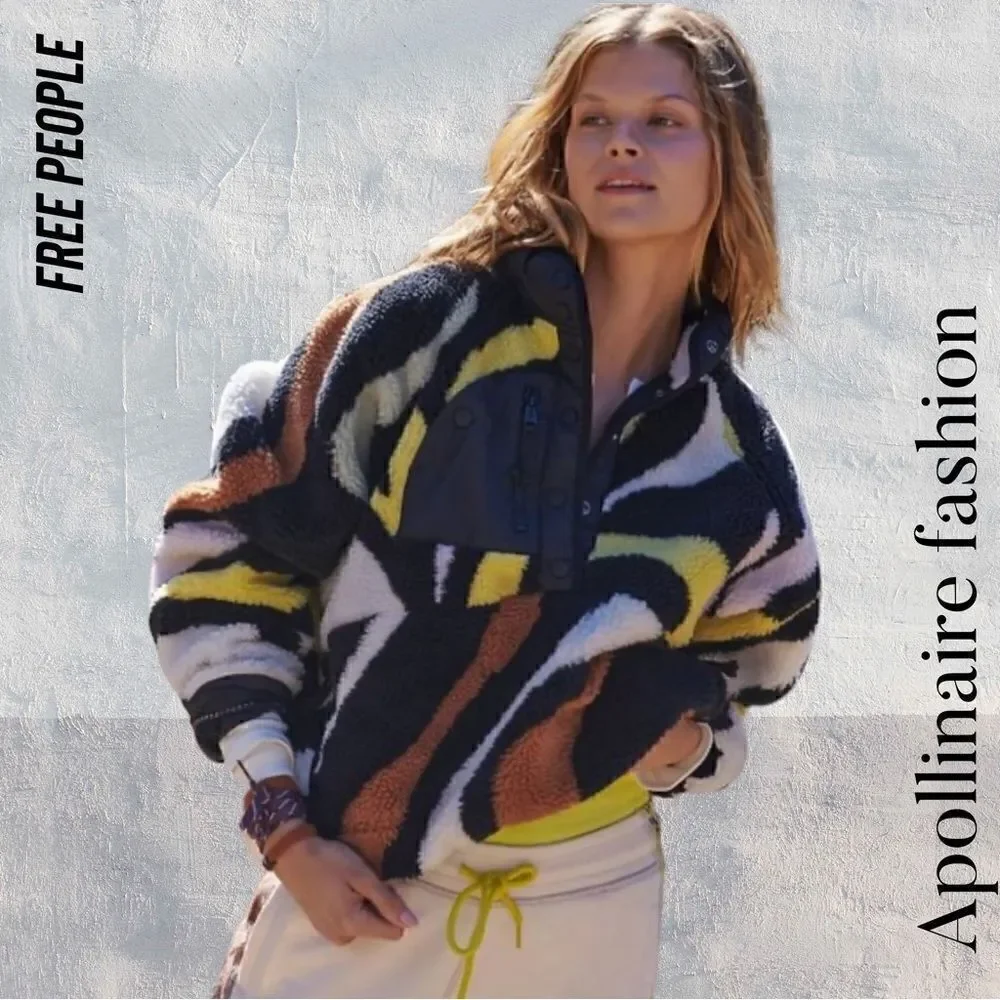 FREE PEOPLE ROCKY RIDGE FLEECE NEW  BLACK YELLOW COMBO - Picture 4 of 6